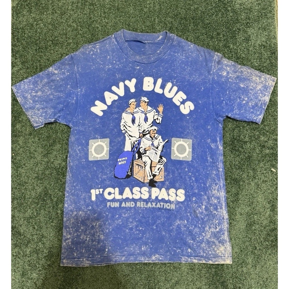 Vtg 1987 Navy Blues 1st Class Pass Sz Large Single Stitch Shirt Acid Wash